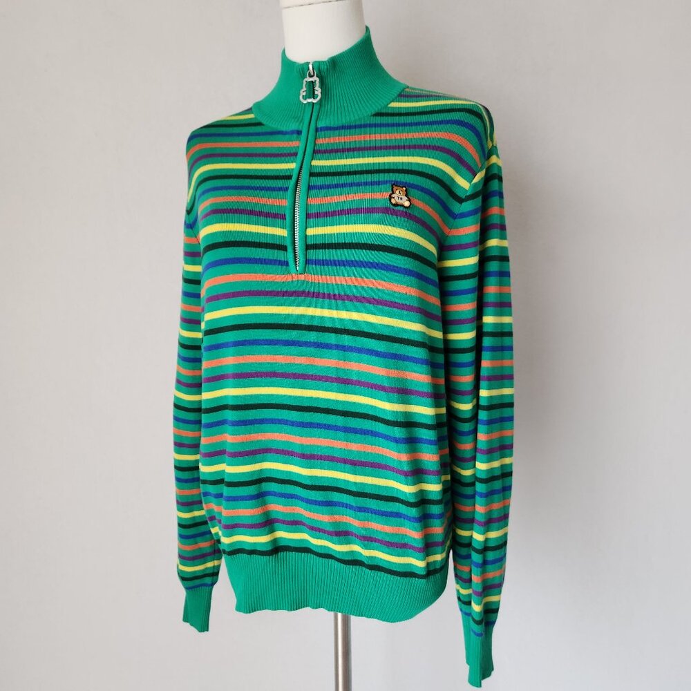 Teddy Fresh Multicolor Striped 1/4 Zip Sweater Mock Neck Viscose Blend Women's M